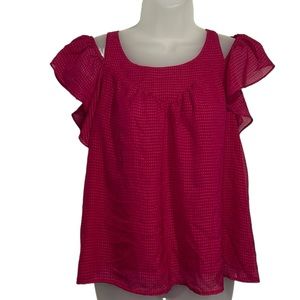 Maeve Magenta Gingham Top Cold Shoulder Micro Plaid Flutter Sleeve Career Size 4